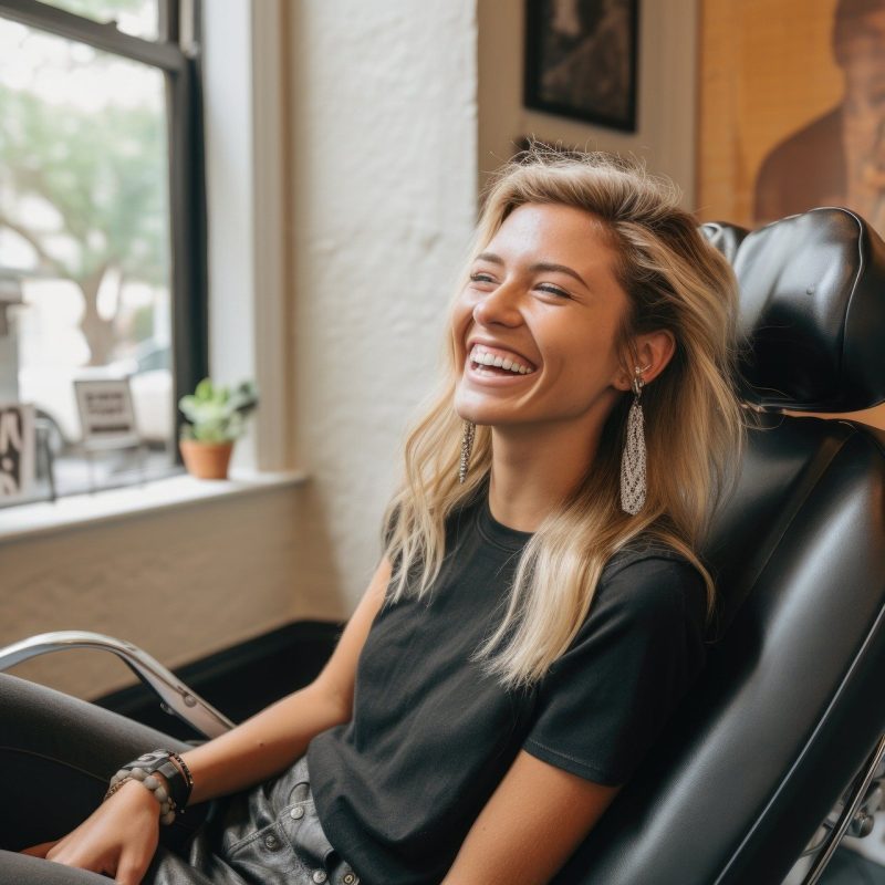 girl with perfect teeth in a dental clinic